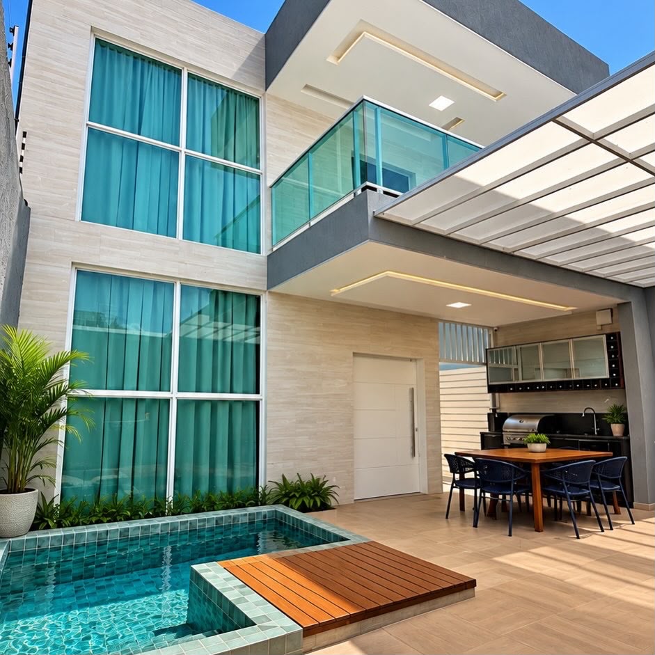 Fachada da Casa Duplex com piscina e área gourmet